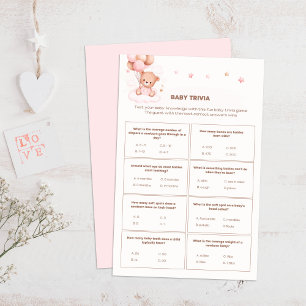 Papier Bear mignonne et ballons roses Baby shower Trivia 