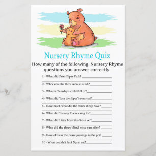 Papier Bear Nursery Rhyme Quiz jeu de baby shower