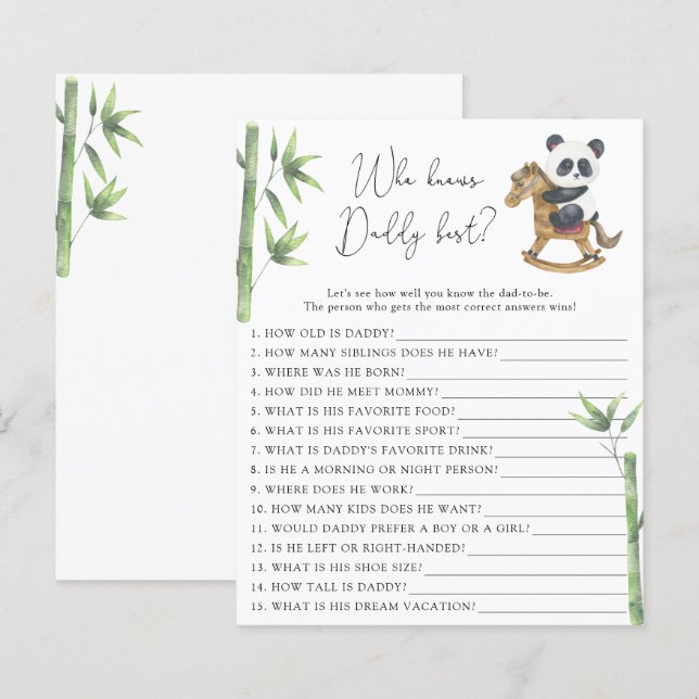 Papier Bear Panda Qui connaît le mieux papa (Devant / Derrière)