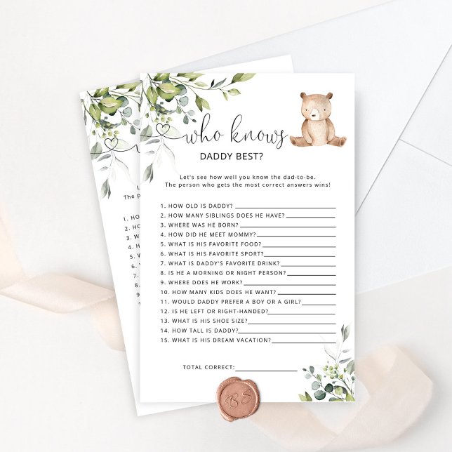 Papier Bear Qui connaît papa meilleur jeu de baby shower (Créateur téléchargé)
