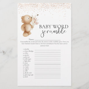 Papier Bear & The Bee 'Word Scramble' Baby shower Jeu