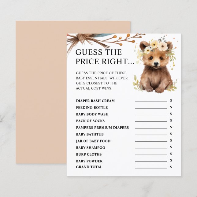 Papier Bear Woodland | Devinez Le Baby shower Prix Juste (Devant / Derrière)