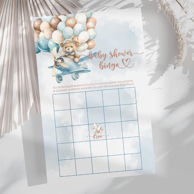 Papier Bearly Wait Blue Balloons Baby shower Bingo Jeu (Bearly Wait Blue Balloons Baby Shower Bingo Game, fun baby shower games,)