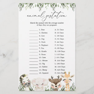 Papier Beau Animaux Baby shower Animal Gestation Jeu