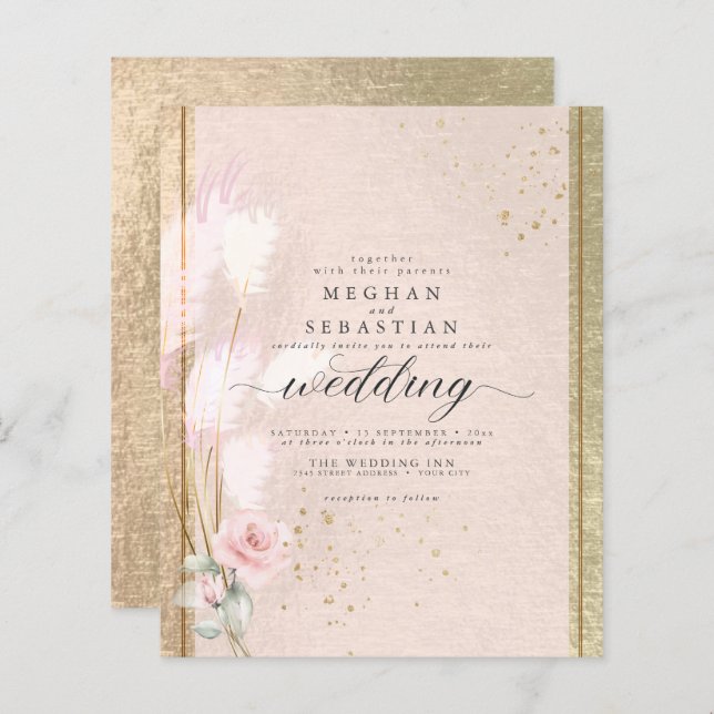 Papier Beau budget Blush Rosegold Pampas Grass (Devant / Derrière)