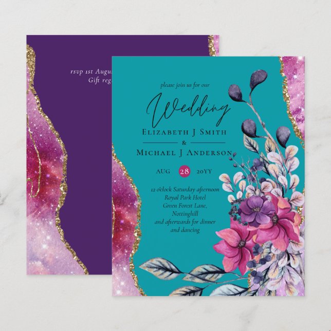 Papier Beau BUDGET Rose Turquoise Floral Agate Mariage (Devant / Derrière)