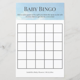 Papier Beau ciel et nuages Baby shower Bingo Jeu