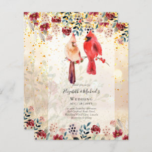 Papier Beau Faire-part de mariage CARDINAL ROUGE Oiseaux