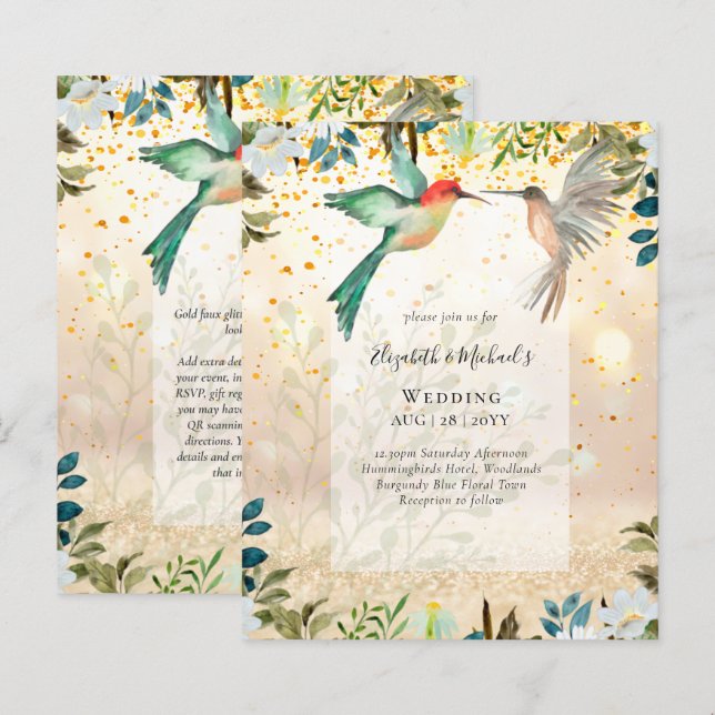 Papier Beau HUMMINGBIRDS Couple Wedding Invitations (Devant / Derrière)