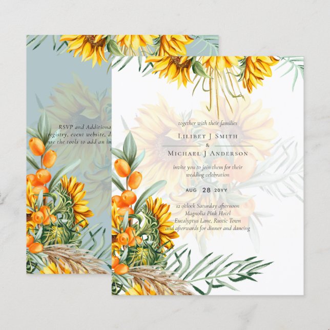 Papier Beau Mariage en herbe Pampas tournesol (Devant / Derrière)