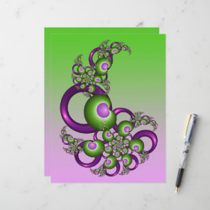 Papier Beaux cœurs roses verts modernes abstraits fractal