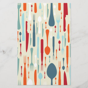 Papier Beaux couteaux de cuisine abstraits fourchettes cu