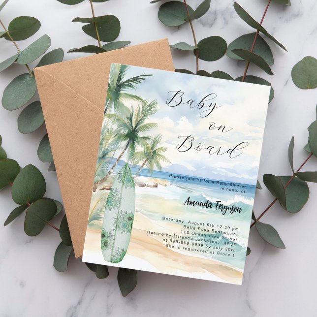 Papier Bébé à bord de planche de surf Baby shower invitat (Créateur téléchargé)