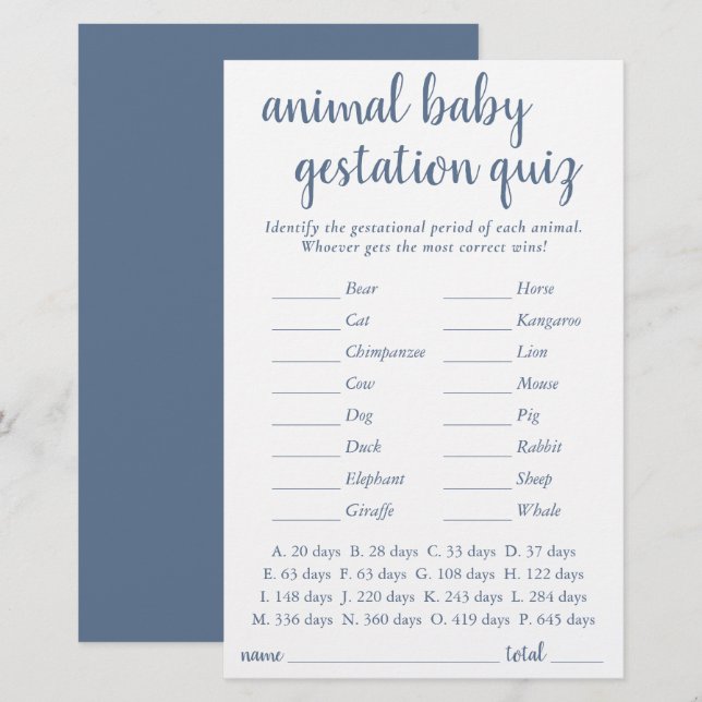 Papier Bébé animal simple | Dusty Blue Gestational Game (Devant / Derrière)