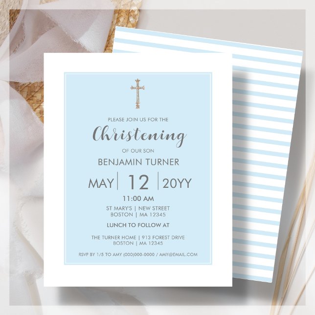 Papier Bébé Bleu bande | Christening Budget Invitation (Créateur téléchargé)