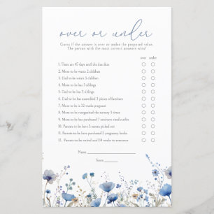 Papier Bébé Bleu en Fleur Baby Shower Jeu Plus ou Moins