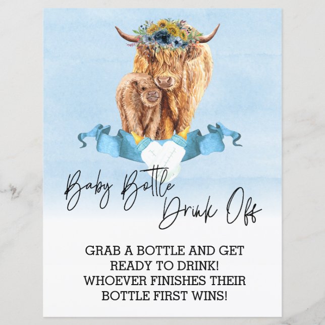Papier Bébé Bouteille Boire De Jeu Douche Highland Cow (Devant)