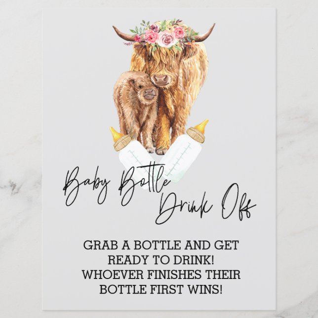 Papier Bébé Bouteille Boire De Jeu Douche Highland Cow (Devant)