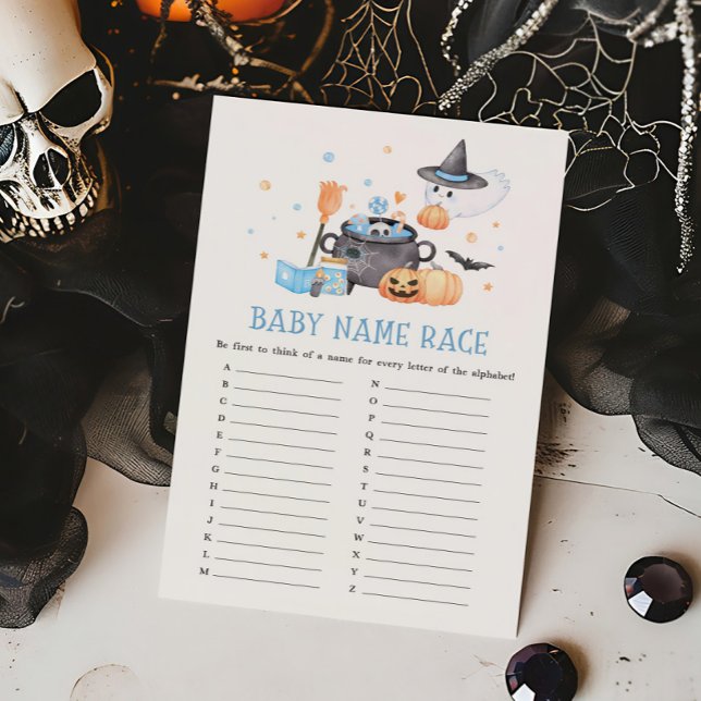 Papier Bébé brasse Bleu Halloween Baby Name Race Jeu (Baby is Brewing Baby Shower Baby Name Race Game)