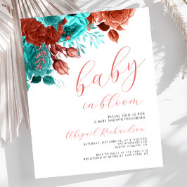 Papier Bébé budget en Fleur Corail Turquoise Baby shower 