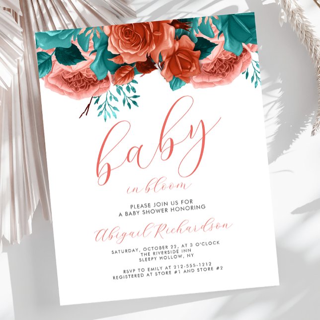 Papier Bébé budget en Fleur Corail Turquoise Baby shower  (Créateur téléchargé)
