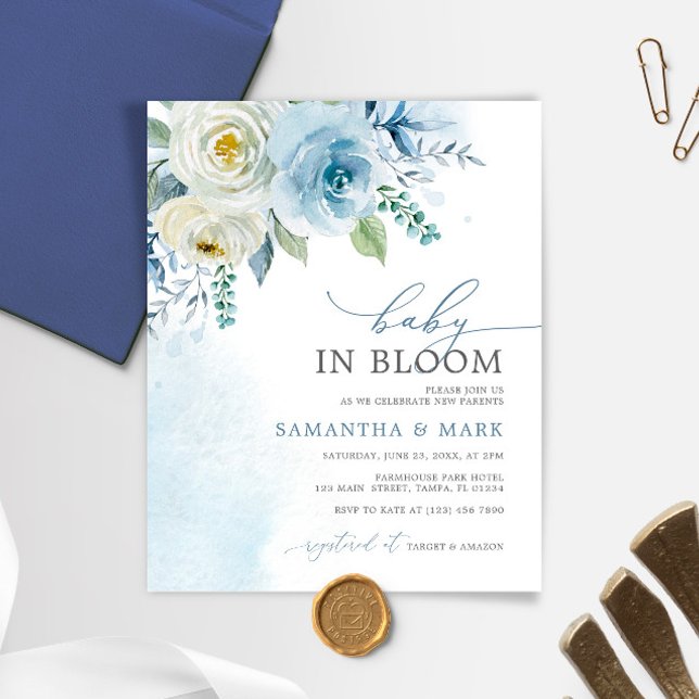 Papier Bébé BUDGET en fleur Dusty Baby shower Invitation (Créateur téléchargé)