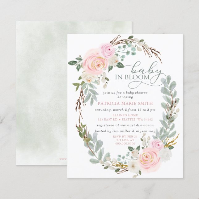 Papier Bébé budget en fleur rose Baby shower floral fille (Devant / Derrière)