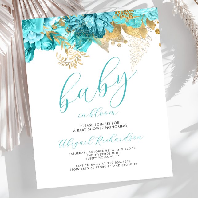 Papier Bébé budget en fleurs Baby shower floral turquoise (Créateur téléchargé)