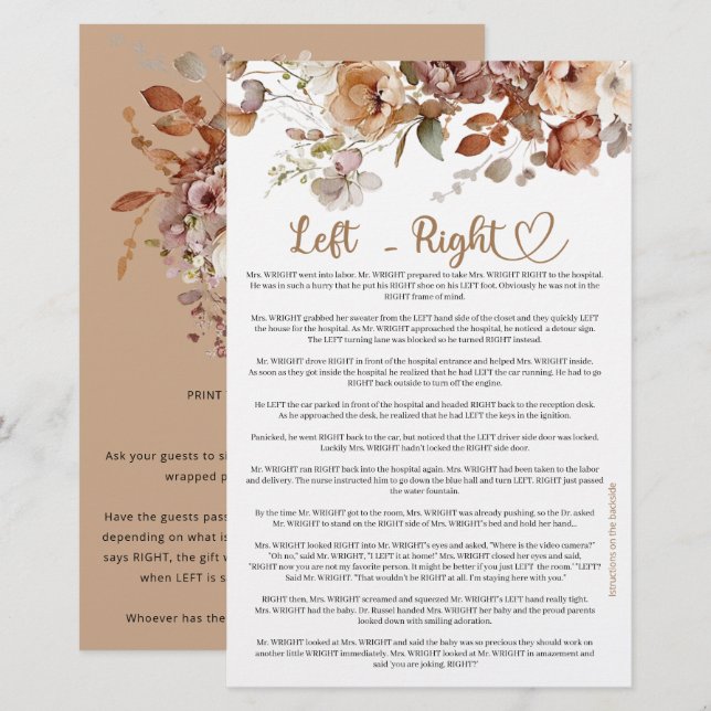 Papier Bébé de gauche à droite dans le Baby shower floral (Devant / Derrière)