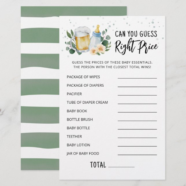 Papier Bébé de verdure est à l'intuition juste prix jeu (Devant / Derrière)