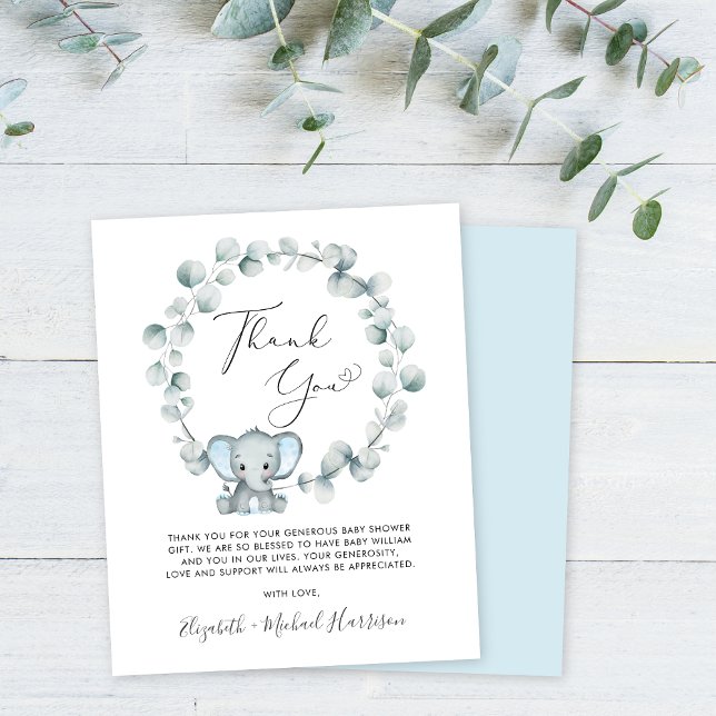 Papier Bébé Eléphant mignon garçon douche Merci (Créateur téléchargé)