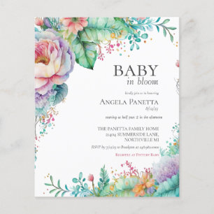 Papier Bébé en Fleur Aquarelle Florale Douche Invitations