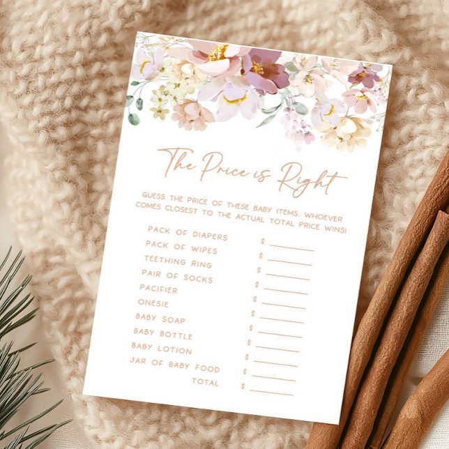 Papier Bébé en fleurs Le prix est le bon jeu (Spring Wildflower Baby Shower The Price is Right Game)