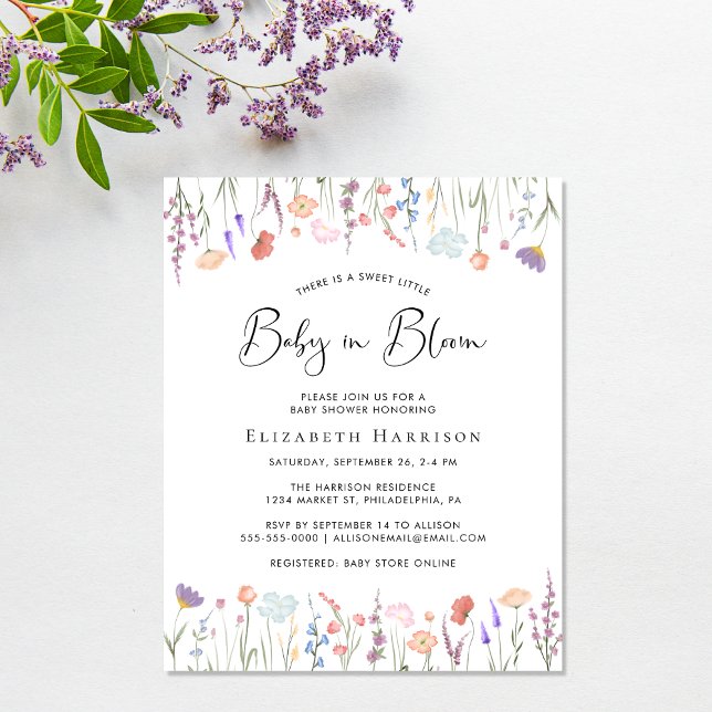 Papier Bébé Fleur sauvage budget en fleurs Invitation dou (A sweet affordable wildflower baby shower invitation to celebrate the upcoming arrival of your baby)
