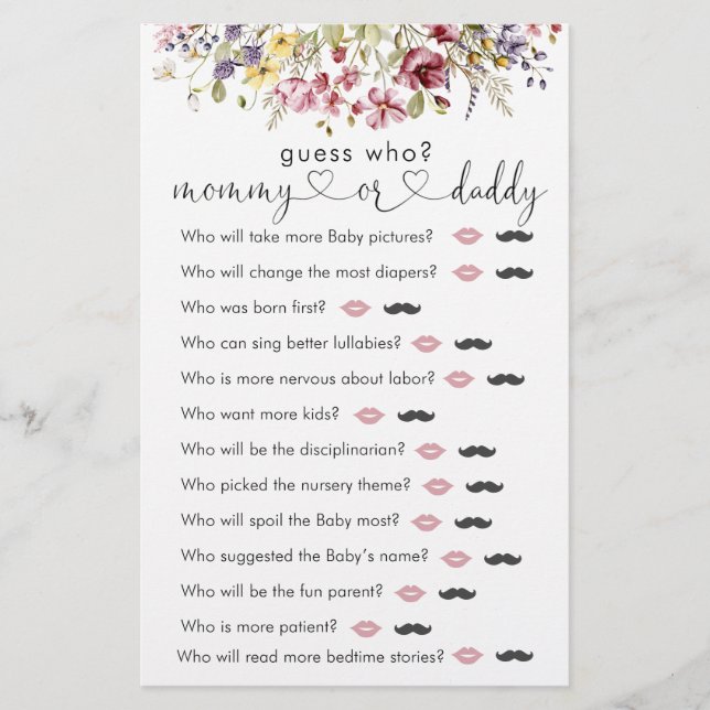 Papier Bébé fleur sauvage Dans Bloom "Devinez Qui" Jeu (Devant)