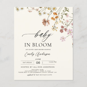 Papier Bébé Fleur sauvage du budget en fleurs Invitation