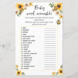 Papier Bébé mot bambou bimbo abeille jeu baby shower