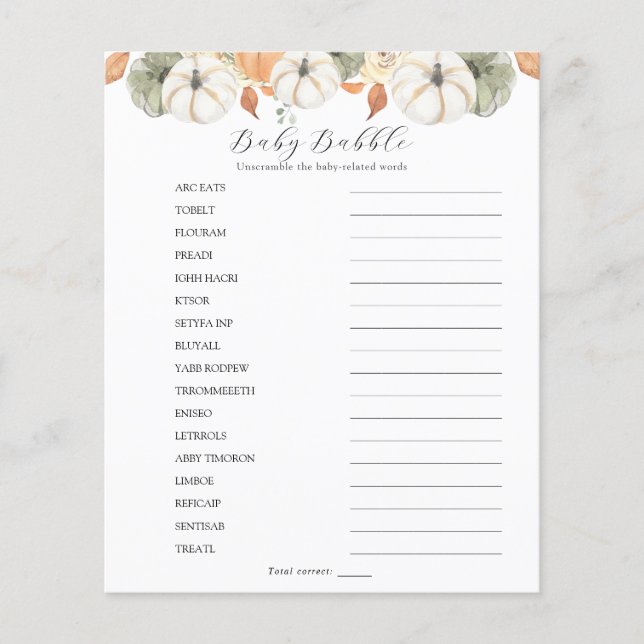 Papier Bébé Mot Bébé (Devant)