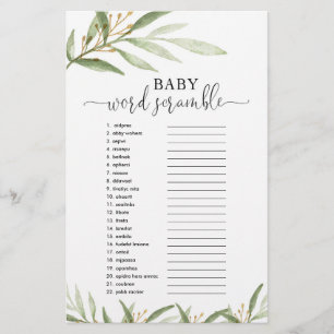 Papier Bébé mot scramble baby shower jeu or verdure