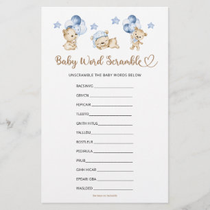 Papier Bébé Mot Scramble Bear Baby shower Garçon
