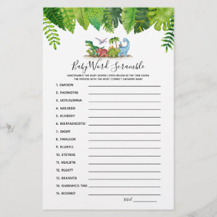 Papier Bébé Mot Scramble Dinosaur Baby shower Jeu