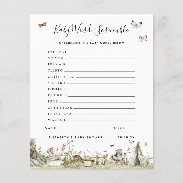 Papier Bébé Mot Scramble | Jeu Baby shower (Devant)