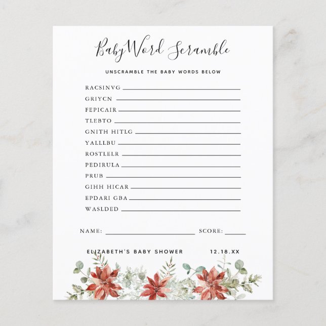 Papier Bébé Mot Scramble | Jeu Baby shower (Devant)