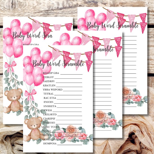 Papier Bébé Mot Scramble Sweet Girl Balloon Eucalyptus (Créateur téléchargé)
