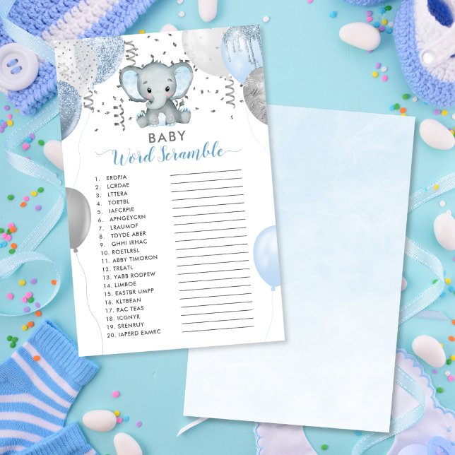 Papier Bébé Mot Scrambule Garçon Eléphant Douche Jeu (Baby Word Scramble Boy Elephant Shower Game)
