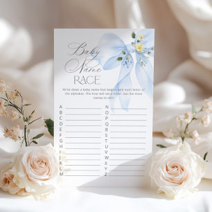 Papier Bébé nom race Blue Bow Floral baby shower jeu