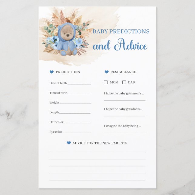 Papier Bébé ours en peluche tropical Prédictions et Conse (Devant)