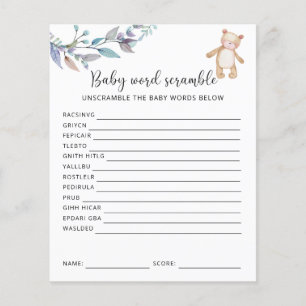 Papier Bébé Ours Mot Scramble   Jeu Baby shower