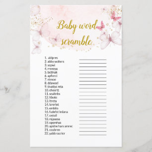 Papier Bébé papillon Mot Scramble Baby shower Jeux
