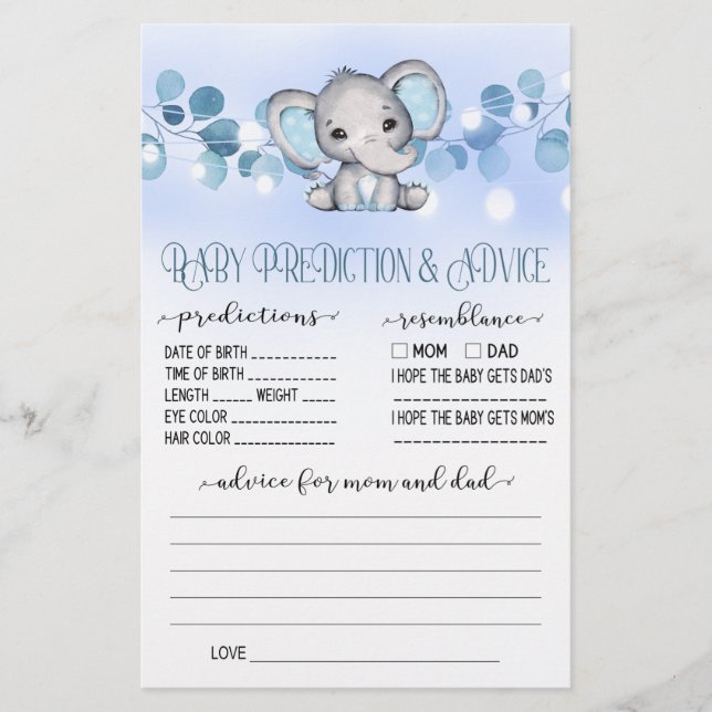 Papier Bébé Prédiction et conseil Jeu Baby shower Jeu (Devant)